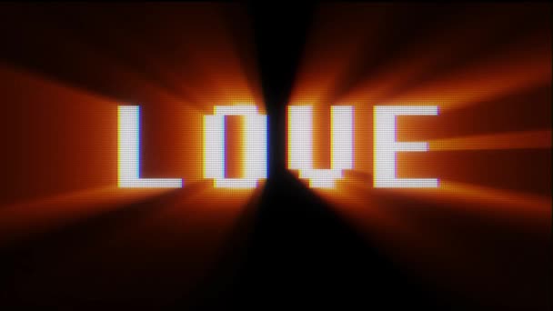 Retro digital font love word text on old tv lcd glitch interference screen animation seamless loop.. New quality universal vintage motion dynamic animated background colorida alegre vídeo footage — Vídeo de Stock