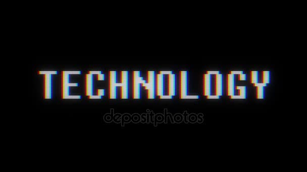 Retro digital font technology word text on old tv lcd glitch interference screen animation seamless loop .. New quality universal vintage motion dynamic animated background colorful joyful video — Stock Video