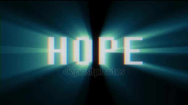 Retro digital font hope word text on old tv lcd glitch interference screen animation seamless loop .. New quality universal vintage motion dynamic animated background colorful joyful video footage — Stock Video