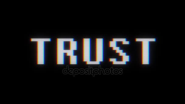 Retro digital font trust word text on old tv lcd glitch interferenz screen animation nahtlose schleife.. neue qualität universal vintage motion dynamischer animierter hintergrund bunt freudig videomaterial — Stockvideo