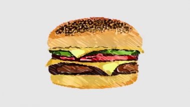 Marker burger karikatür el yapımı animasyon sorunsuz döngü arka plan çizilmiş... Yeni kalite evrensel vintage durdurmak hareket dinamik animasyonlu renkli neşeli serin video görüntüleri