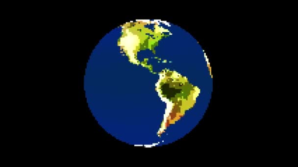 Vintage 8 bit spel pixel ritas planeten jorden globe spin sömlös ändlös ögla animation - nya kvalitet unika handgjorda retro stop motion dynamiska glädje videofilmer — Stockvideo