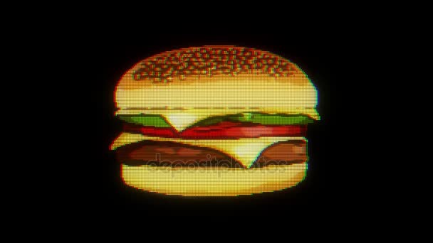 Kidolgozott marker pixel burger fénylik rajzfilm kézzel készített animáció varrat nélküli hurok lcd képernyő háttér... Új minőségű univerzális vintage stop motion dinamikus animációs színes örömteli cool videó felvétel — Stock videók