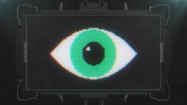 Yeşil piksel göz sembolü aksaklık fütüristik lcd led ekran ekran arka plan animasyon sorunsuz döngü... Yeni kalite evrensel kapatın vintage dinamik animasyonlu renkli neşeli serin video görüntüleri