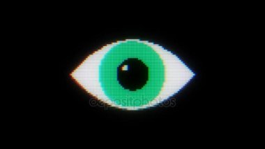 Yeşil piksel göz sembolü aksaklık lcd led ekran ekran arka plan animasyon sorunsuz döngü... Yeni kalite evrensel kapatın vintage dinamik animasyonlu renkli neşeli serin video görüntüleri