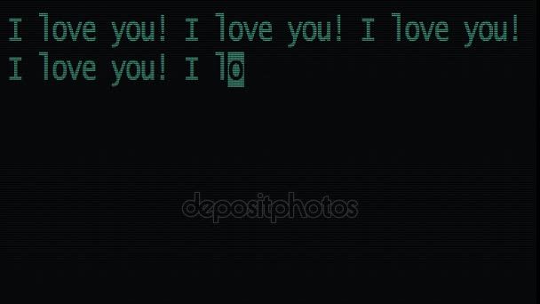 dactylographier à la main i love you words writing on old led lcd tube computer display screen close up pixel animation - new quality retro vintage futuristic wording typographie video footage loop 