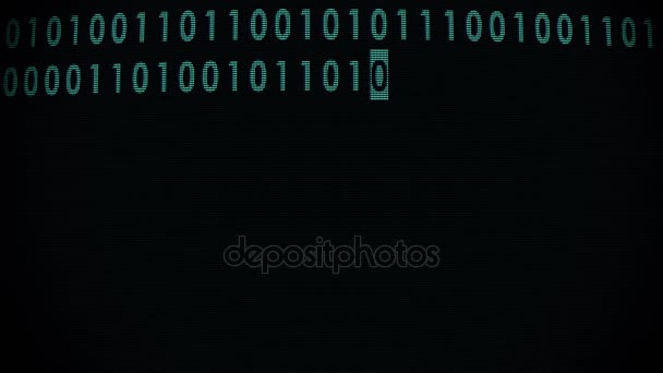 Verde código binario escritura rápida en curvo viejo led lcd pantalla animación fondo bucle - nueva calidad retro vintage números letras codificación techno alegre video metraje — Vídeos de Stock