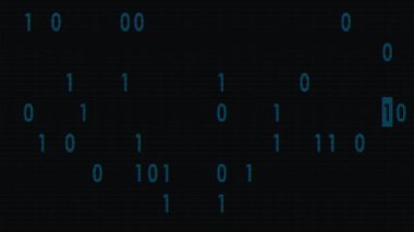 Mavi bynary kodunu hızlı rasgele eski led lcd ekran animasyon arka plan üzerinde döngü - techno neşeli video görüntüleri kodlama yeni kalite retro vintage numaraları harf yazarak