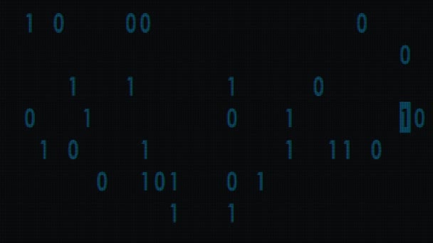 蓝色 bynary 代码快速随机打字老 led 液晶显示屏动画背景循环-新质量复古数字字母编码技术快乐的视频片段 — 图库视频影像