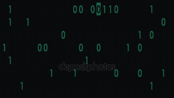 Green bynary code fast random typing on old led lcd display animasi background loop - new quality retro vintage numbers letters coding techno joyful video footage — Stok Video