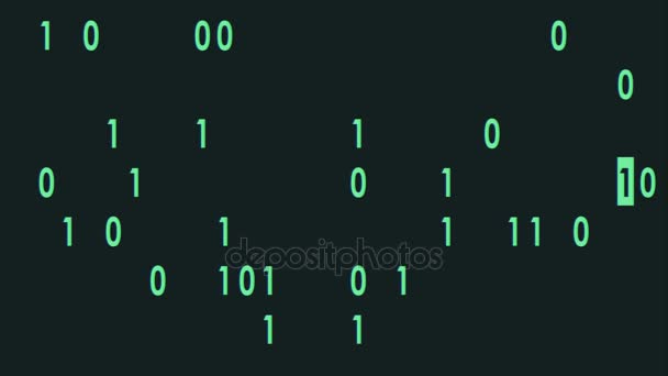 Verde código binario rápida escritura aleatoria en pantalla animación plana bucle de fondo - nueva calidad retro vintage números letras codificación techno alegre video metraje — Vídeo de stock