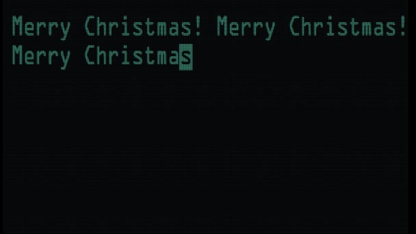 Ручная типизация весёлых рождественских слов, написанных на старом зеленом дисплее ЖК-телевизора с трубкой крупным планом пиксельной анимации - новое качество ретро-винтажной футуристической формулировки, типографика видео петля — стоковое видео