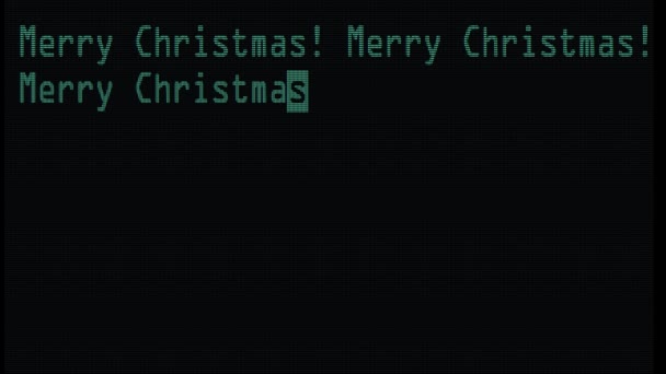 Mecanografía de la mano feliz navidad palabras escribiendo en verde viejo led lcd tubo pantalla de visualización de la computadora primer plano pixel animación - nueva calidad retro vintage futurista redacción tipografía vídeo metraje bucle — Vídeos de Stock