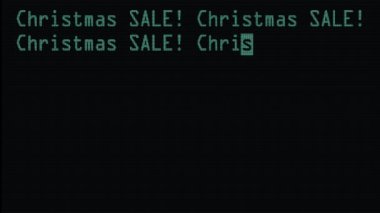 eski led lcd tüp bilgisayar göstermek perde kapatmak kadar piksel animasyon - yeni kalite retro vintage fütüristik ifadeler tipografi video görüntüleri döngü yeşil yazma Noel Satılık 2 kelimeleri yazarak el