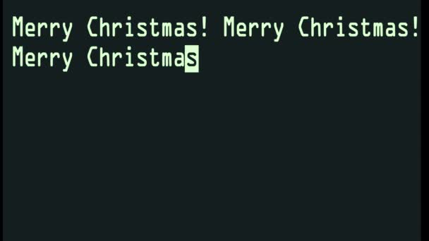 손 메리 크리스마스 흰색 오래 된 led lcd 관 컴퓨터에서 쓰는 단어 표시 화면 입력 픽셀 애니메이션-새로운 질 레트로 빈티지 미래 문구 인쇄 술 영상 루프를 닫습니다. — 비디오