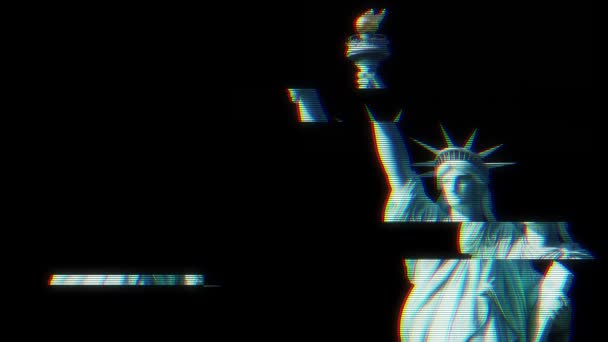 Statue de la Liberté sur un problème nerveux vieux tube tv écran affichage boucle transparente animation fond noir - nouvelle qualité fierté nationale coloré joyeuse séquence vidéo — Video