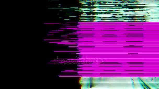 Vrijheidsbeeld op springerig rgb glitch oude buis tv scherm weergave naadloze loops animatie zwarte achtergrond - nieuwe kwaliteit nationale trots kleurrijke vrolijke videobeelden — Stockvideo