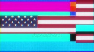 ABD Amerika bayrağı gergin aksaklık eski bilgisayarda lcd led tv ekran ekran sorunsuz döngü animasyon siyah arka plan - yeni kalite ulusal gurur renkli neşeli video görüntüleri tüp