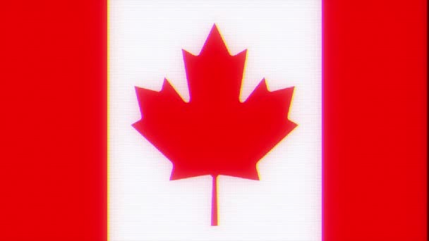 Канадский флаг на нервный глюк старый компьютер ЖК-телевизор с дисплеем трубки бесшовный цикл анимации черный фон - новое качество национальной гордости красочные радостные видеозаписи — стоковое видео