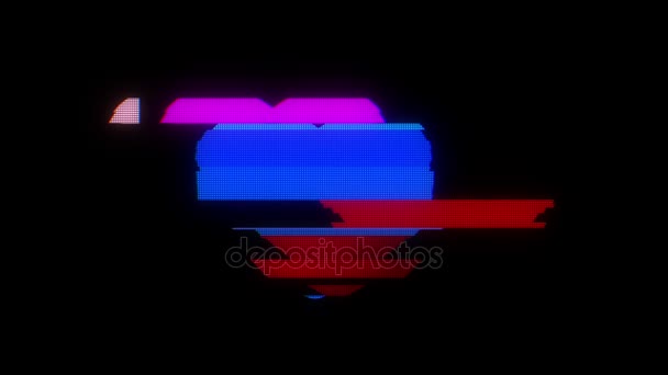 Coeur glitch interférence sur numérique vieux led lcd ordinateur tv animation boucle transparente - nouvelle dynamique vacances rétro joyeux coloré vintage vidéo — Video