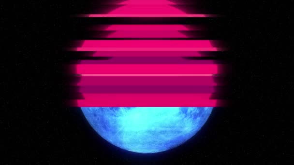 Pleine lune sur jumpy rouge glitch vieux lcd led tv écran d'ordinateur affichage boucle transparente animation noir étoiles fond - nouvelle qualité naturel coloré joyeuse séquence vidéo — Video