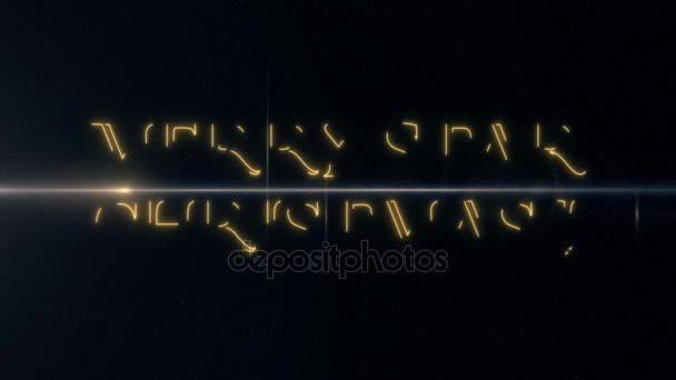Dourado amarelo laser neon MERRY STAR CHRISTMAS texto com luz brilhante flares ópticos animação em fundo preto - nova qualidade retro vintage movimento dinâmico feriado alegre venda vídeo loop — Vídeo de Stock