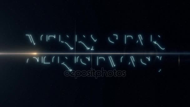 Soft blue laser neon MERRY STAR CHRISTMAS text with shiny light optical flares animation on black background - new quality retro vintage motion dynamic holiday joyful sale vídeo footage loop — Vídeo de Stock
