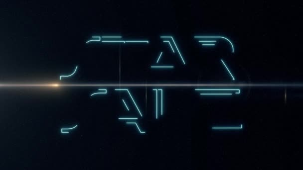 Neon modrý laser Star prodej text se zobrazí s animaci lesklé světle optické světlic na černém pozadí - nové kvalitní retro vintage disko tanec pohybu radostné inzerce komerčního videozáznamu smyčka — Stock video