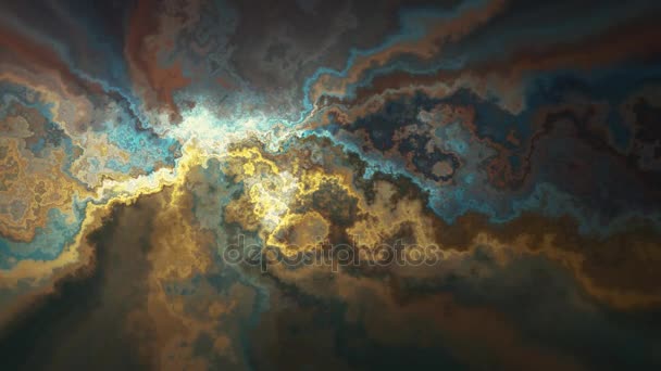 自然美丽的大理石湍流黄色蓝色图案纹理动画背景-新的独特品质多彩欢快的运动染料效果波浪动态假日矿物科学挖掘视频素材 — 图库视频影像