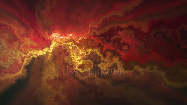 Природный красивый мрамор турбулентный узор красный желтый текстура анимационный фон - новое уникальное качество красочный радостный эффект движения красителя волна динамический праздник минералогии науки горного видео кадры — стоковое видео