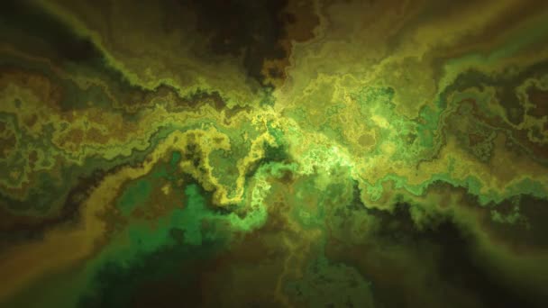 自然美丽的大理石湍流图案黄色绿色纹理动画背景-新的独特品质多彩欢快的运动染料效果波浪动态假日矿物科学挖掘视频素材 — 图库视频影像