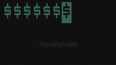 Yeşil dolar işareti eski hızlı yazarak led lcd ekran animasyon arka plan döngü - yeni kalite retro vintage harfler numaraları Finans techno neşeli video görüntüleri