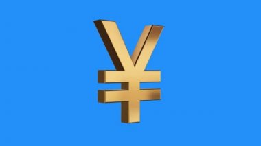 Altın Japonya yen işareti iplik animasyon sorunsuz döngü mavi arka plan - yeni kalite benzersiz mali iş üzerinde dinamik hareket video görüntüleri animasyonlu