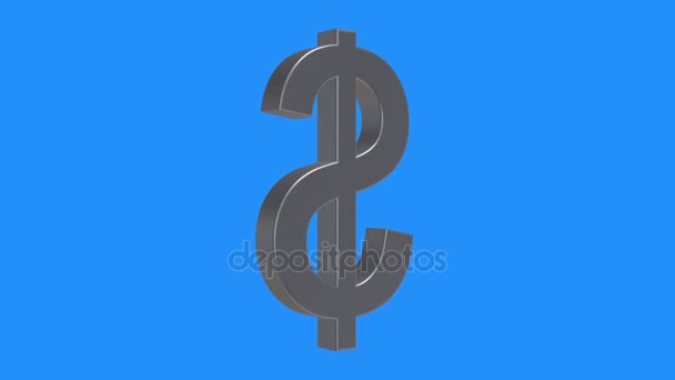 Soft silver Dollar sign spinning animation seamless loop on blue background - new quality unique financial business animated dynamic motion video footage — Stock Video