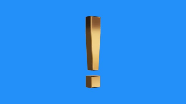 Soft gold exclamation mark sign spinning animation seamless loop on blue background - new quality unique financial business animated dynamic motion video footage — Stock Video