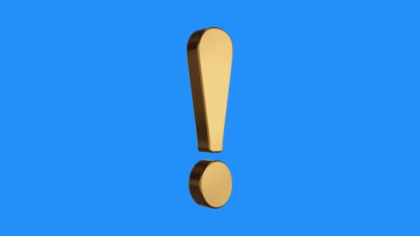 Soft gold exclamation mark sign spinning animation seamless loop on blue background - new quality unique financial business animated dynamic motion video footage — Stock Video