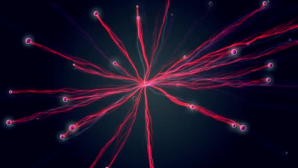Connessioni di rete esplosione plasma rosso neon nube astratto sfondo animazione - nuova tecnologia dinamica movimento colorato video — Video Stock