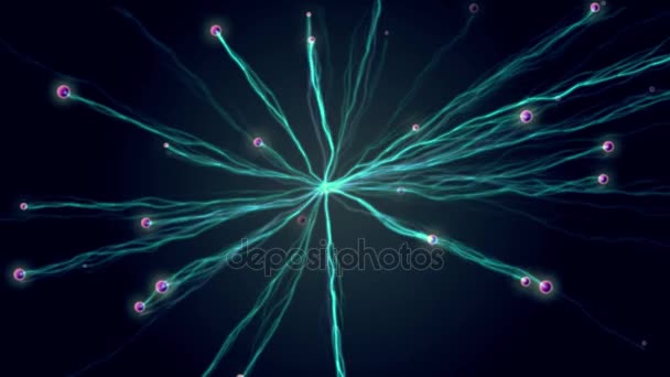 Nätverk anslutningar explosion grön blå plasma neon molnet abstrakt bakgrund animation - nya dynamisk teknik motion färgglada videofilmer — Stockvideo