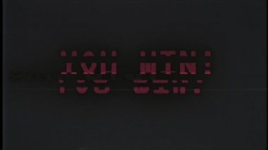 Videogame sen kazandın metin eski tv vhs aksaklık parazit gürültü ekran animasyon siyah arka plan sorunsuz döngü - yeni kalite evrensel retro vintage hareket renkli neşeli motivasyon video