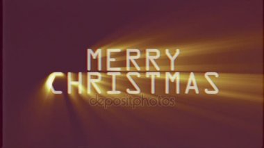 Neşeli Noel kelime ışık ışınları vhs retro etkisi yakın sorunsuz döngü animasyon arka plan - yeni kalite vintage modern futuristik ifadeler tipografi video görüntüleri yukarı hareket