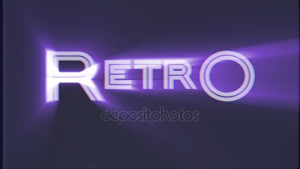 Shiny RETRO word text on old computer tv vhs effect glitch interference noise screen animation black background seamless loop - New quality universal retro vintage motion colorful motivation video — Stock Video