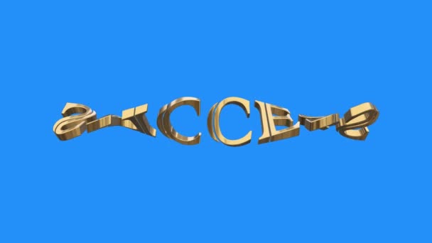 Golden SUCCESS word unbend animation on blue background - new quality unique financial business animated dynamic motion video footage — Stock Video