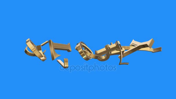 Golden Glory Word Sammeln von Buchstaben Teile Spin Animation auf blauem Bildschirm Hintergrund - neue Qualität einzigartige Finanzgeschäft animierte dynamische Motivation Bewegung 3D-Text Glamour Videomaterial — Stockvideo