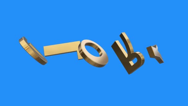 Golden GLORY word gathering from letters parts spin animation on blue screen background - new quality unique financial business animated dynamic motivation motion 3d text glamour vídeo footage — Vídeo de Stock