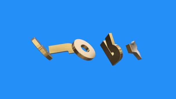 Golden GLORY word gathering from letters parts spin animation on blue screen background - new quality unique financial business animated dynamic motivation motion 3d text glamour video footage — Stock Video