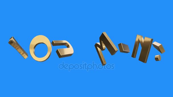 Golden YOU WIN word gathering from letters parts spin animation on blue screen background - new quality unique financial business animated dynamic motivation motion text glamour vídeo footage — Vídeo de Stock