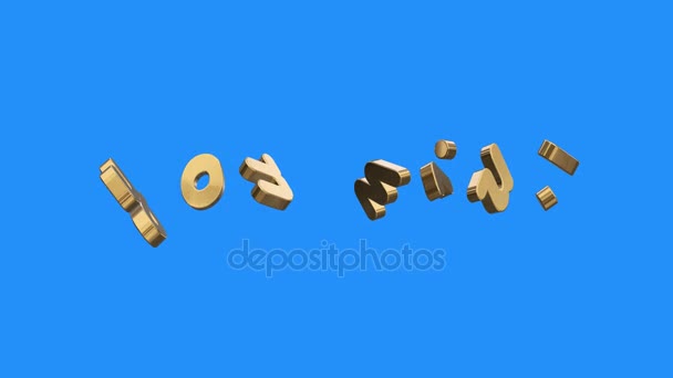 Golden YOU WIN word gathering from letters parts spin animation on blue screen background - new quality unique financial business animated dynamic motivation motion text glamour vídeo footage — Vídeo de Stock