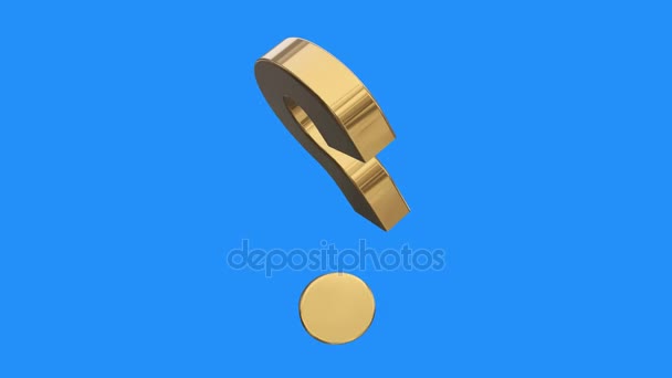 Signo de interrogación de oro suave girando animación lazo sin costuras sobre fondo azul - nueva calidad único negocio financiero animado movimiento dinámico video metraje — Vídeo de stock