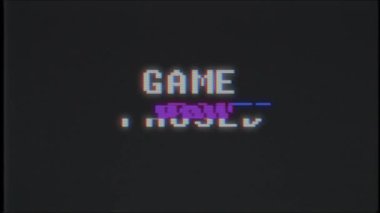 Retro video oyunu oyun durmuş metin bilgisayar eski tv vhs aksaklık parazit gürültü ekran animasyon sorunsuz döngü yeni kalite evrensel vintage hareketli dinamik animasyonlu arka plan renkli neşeli video