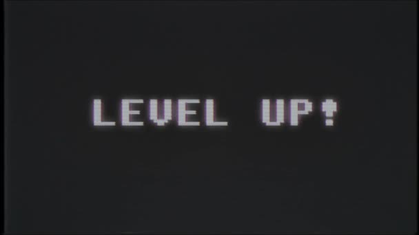 Retro vídeo game LEVEL UP texto no computador velho tv vhs falha interferência ruído tela animação sem costura loop - Nova qualidade universal vintage movimento dinâmico animado fundo colorido alegre vídeo — Vídeo de Stock